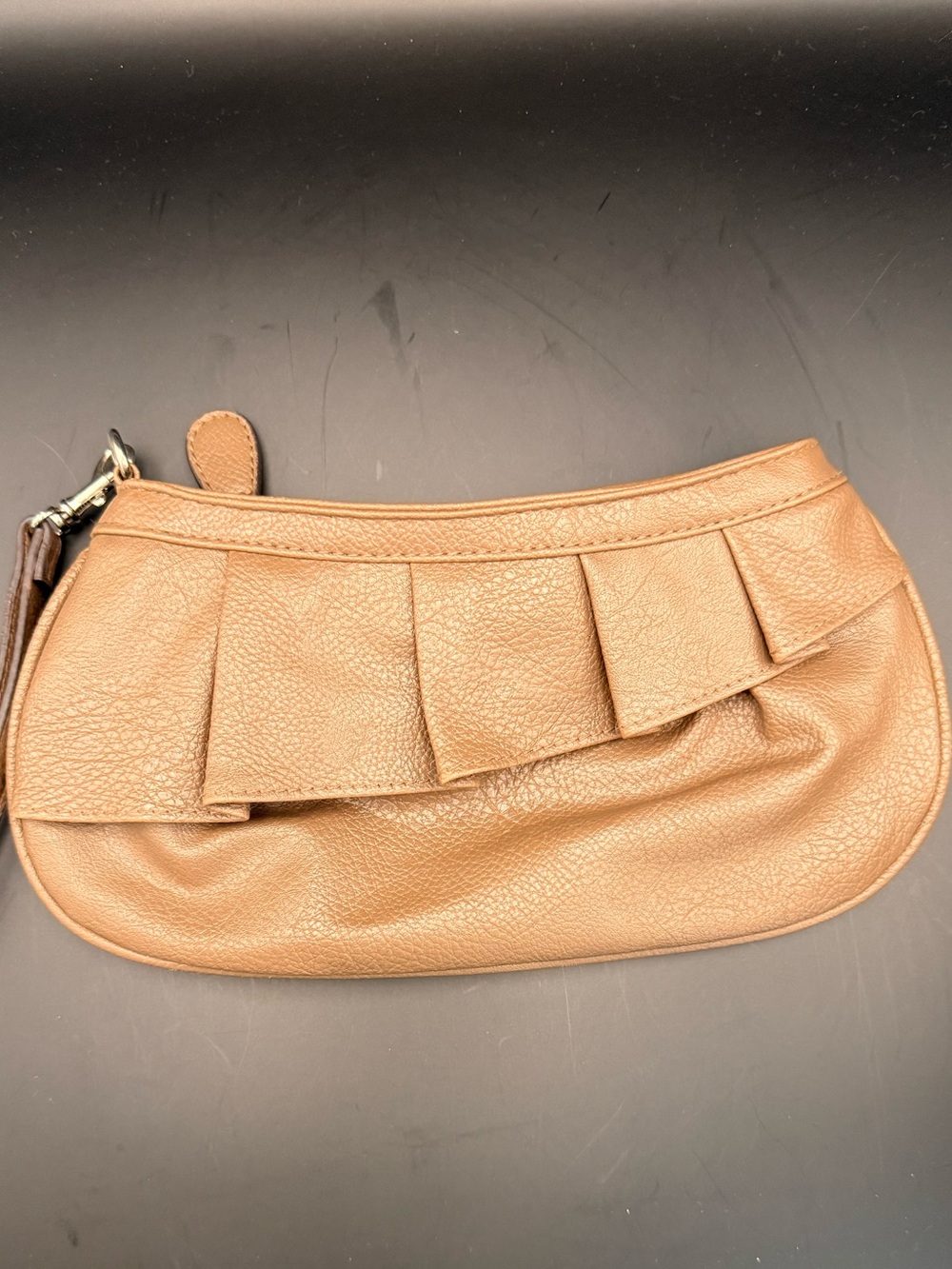 Leather Ruffle Wristlet Clutch - Tan